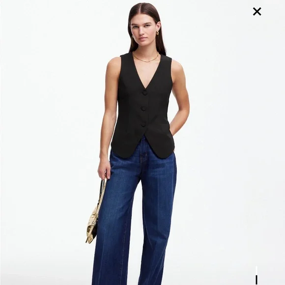 Madewell Black Wool Blend V-Neck Vest Size: 8 - Picture 2 of 7